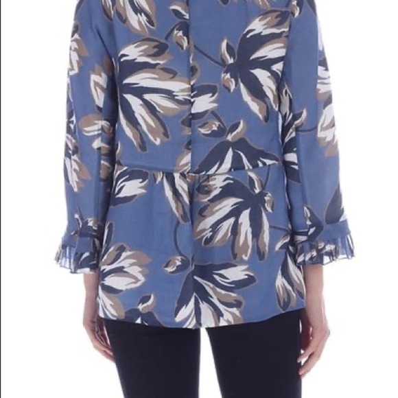 S MaxMara Blue Eleonor Ramie Floral blouse Size 12 - Picture 1 of 8